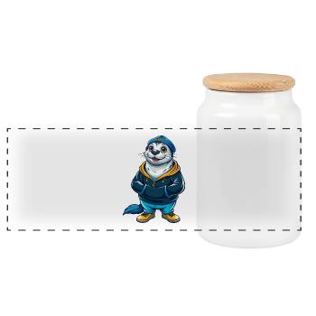 Sceau Cool Kawaii Dessin animé Personnage Clipart - Boîte à biscuits avec couvercle en bois - blanc - Devant