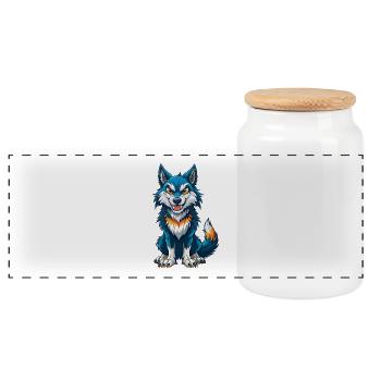 Wolf Cool Kawaii Cartoon Character Clipart - Panoramic Cookie Jar with Wooden Lid - white - Front