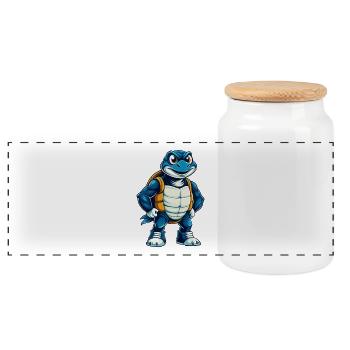 Turtle Cool Kawaii Cartoon Character Clipart - Panoramic Cookie Jar with Wooden Lid - white - Front