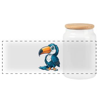 Toucan Cool Kawaii Cartoon Character Clipart - Panoramic Cookie Jar with Wooden Lid - white - Front