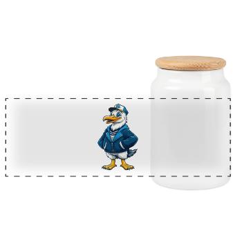 Mouette Cool Kawaii Dessin animé Personnage Clipart - Boîte à biscuits avec couvercle en bois - blanc - Devant