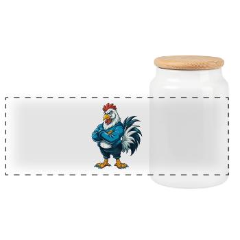 Hahn Cool Kawaii Cartoon Figur Clipart - Panorama Keksdose mit Holzdeckel - Weiß - Vorne