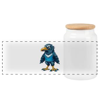 Raven Cool Kawaii Cartoon Character Clipart - Panoramic Cookie Jar with Wooden Lid - white - Front