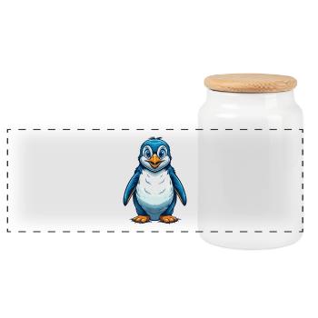Pinguin Cool Kawaii Cartoon Charakter Clipart - Panorama Keksdose mit Holzdeckel - Weiß - Vorne