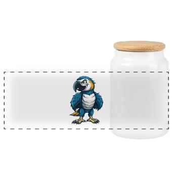 Parrot Cool Kawaii Cartoon Character Clipart - Panoramic Cookie Jar with Wooden Lid - white - Front