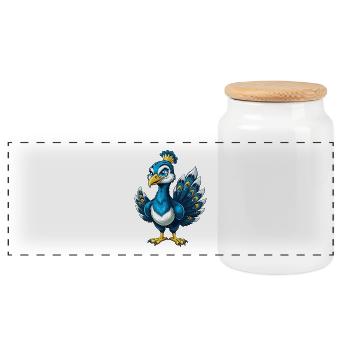 Peacock Cool Kawaii Cartoon Character Clipart - Panoramic Cookie Jar with Wooden Lid - white - Front