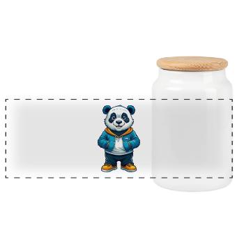 Panda Cool Kawaii Dessin Animé Personnage Clipart - Boîte à biscuits avec couvercle en bois - blanc - Devant
