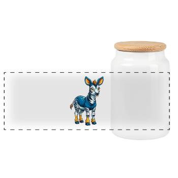 Okapi Cool Kawaii Cartoon Charakter Clipart - Panorama Keksdose mit Holzdeckel - Weiß - Vorne