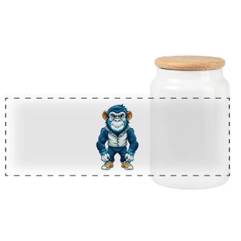 Affe Cool Kawaii Cartoon Charakter Clipart - Panorama Keksdose mit Holzdeckel - Weiß - Vorne