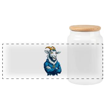 Goat Cool Kawaii Cartoon Character Clipart - Panoramic Cookie Jar with Wooden Lid - white - Front