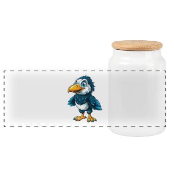 Crow Cool Kawaii Cartoon Character Clipart - Panoramic Cookie Jar with Wooden Lid - white - Front
