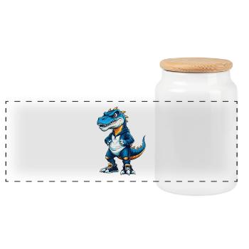 dinosaure cool kawaii dessin animé personnage clipart - Boîte à biscuits avec couvercle en bois - blanc - Devant