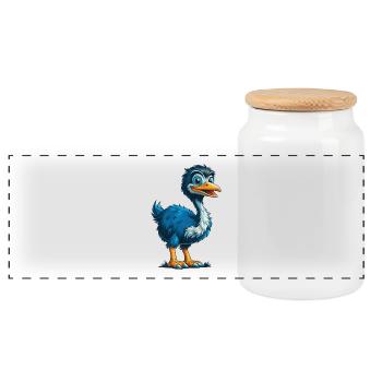 Emu Cool Kawaii Cartoon Character Clipart - Panoramic Cookie Jar with Wooden Lid - white - Front