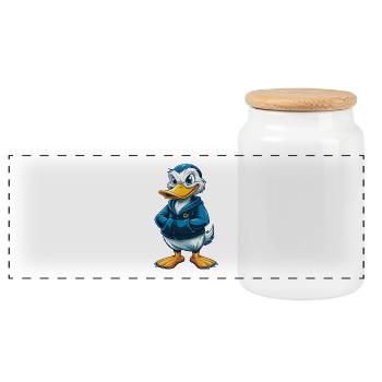 Duck Cool Kawaii Cartoon Character Clipart - Panoramic Cookie Jar with Wooden Lid - white - Front