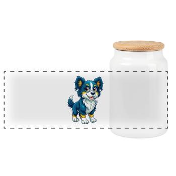 Dog Cool Kawaii Cartoon Character Clipart - Panoramic Cookie Jar with Wooden Lid - white - Front