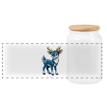 Deer Cool Kawaii Cartoon Character Clipart - Panoramic Cookie Jar with Wooden Lid - white - Front
