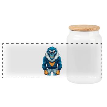 Pavian Cool Kawaii Cartoon Figur Clipart - Panorama Keksdose mit Holzdeckel - Weiß - Vorne