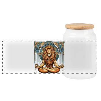 Löwe Meditation meditieren Geschenk - Panorama Keksdose mit Holzdeckel - Weiß - Vorne