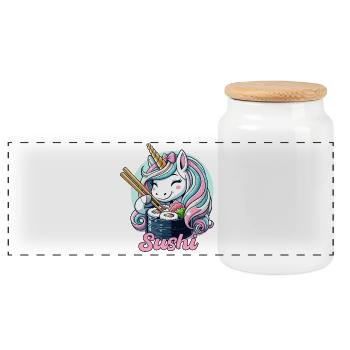 Sushi Unicorn Cute Maki Gift - Panoramic Cookie Jar with Wooden Lid - white - Front