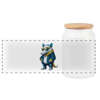 Armadillo Cool Cartoon Character Kawaii Clipart - Panoramic Cookie Jar with Wooden Lid - white - Front
