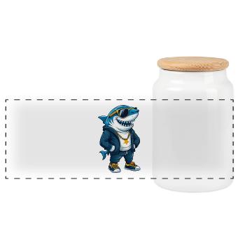requin cool personnage de dessin animé Kawaii Clipart - Boîte à biscuits avec couvercle en bois - blanc - Devant