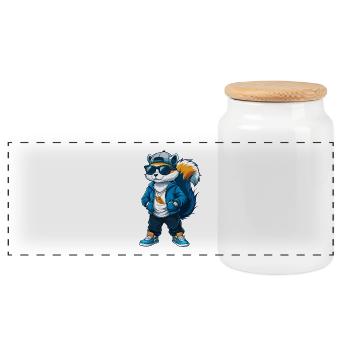 Squirrel Cool Cartoon Character Kawaii Clipart - Panoramic Cookie Jar with Wooden Lid - white - Front