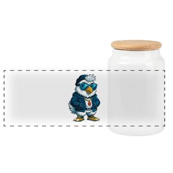 poulet cool personnage de dessin animé Kawaii Clipart - Boîte à biscuits avec couvercle en bois - blanc - Devant