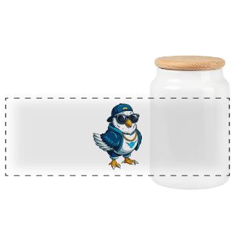Taube Coole Zeichentrickfigur Kawaii Clipart - Panorama Keksdose mit Holzdeckel - Weiß - Vorne