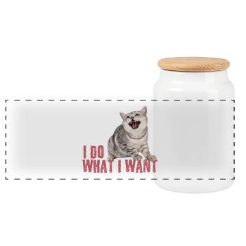 Katze I Do What I Want - Panorama Keksdose mit Holzdeckel - Weiß - Vorne