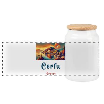 Corfu Greece home design - Panoramic Cookie Jar with Wooden Lid - white - Front