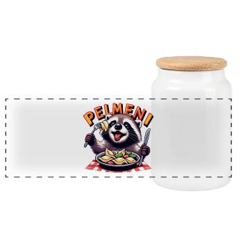 Pelmeni Raccoon Cute Gift - Panoramic Cookie Jar with Wooden Lid - white - Front