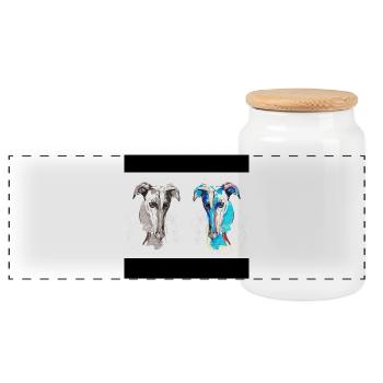 Doppelte Hundeskizze Pop-Art - Panorama Keksdose mit Holzdeckel - Weiß - Vorne
