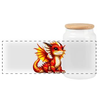 Dragon - Panoramic Cookie Jar with Wooden Lid - white - Front