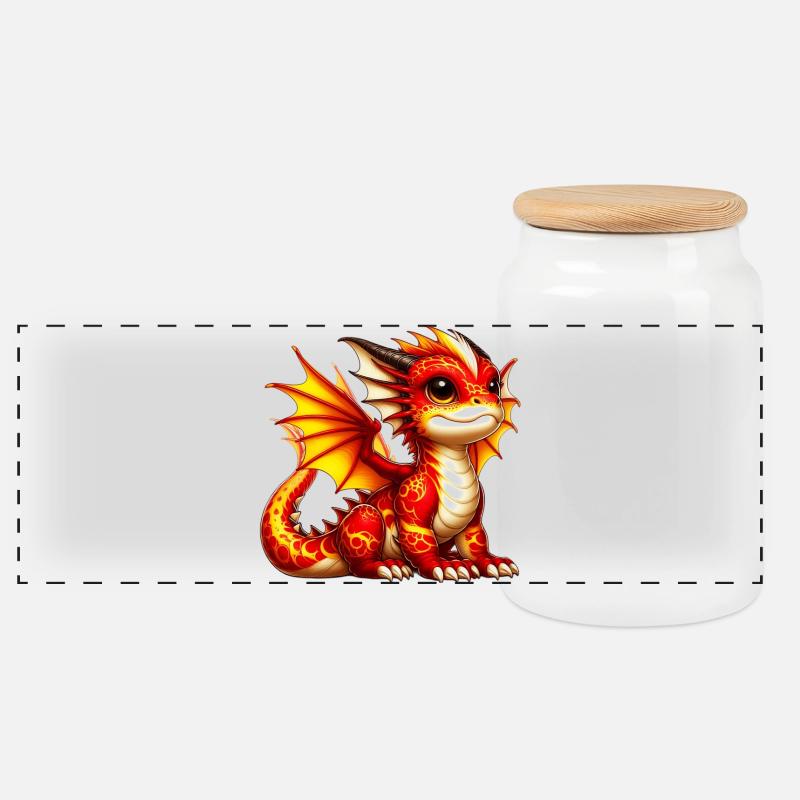 Drache - Panorama Keksdose mit Holzdeckel - Weiß