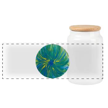 Motif circulaire - peint à la main par Martina Eßer - Boîte à biscuits avec couvercle en bois - blanc - Devant