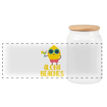 Coole Zitrone Aloha Beaches Strandurlaub - Panorama Keksdose mit Holzdeckel - Weiß - Vorne