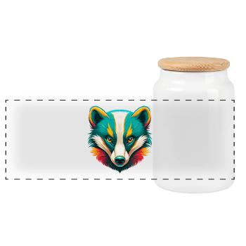 blaireau mignon kawaii dessin animé clipart visage d’animal - Boîte à biscuits avec couvercle en bois - blanc - Devant