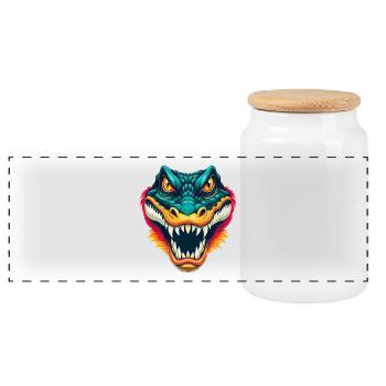 Krokodil Niedlich Kawaii Cartoon Clipart Tier Gesicht - Panorama Keksdose mit Holzdeckel - Weiß - Vorne