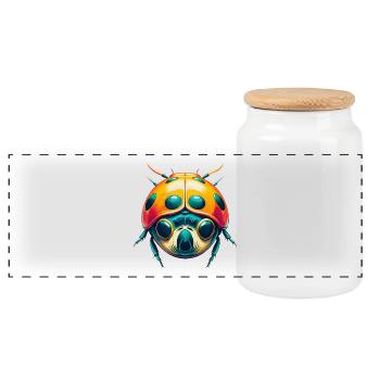 Ladybug Cute Kawaii Cartoon Clipart Animal Face - Panoramic Cookie Jar with Wooden Lid - white - Front
