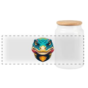 Komodo Niedliche Kawaii Cartoon Clipart Tier Gesicht - Panorama Keksdose mit Holzdeckel - Weiß - Vorne