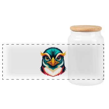 Pinguin Niedliches Kawaii Cartoon Clipart Tier Gesicht - Panorama Keksdose mit Holzdeckel - Weiß - Vorne