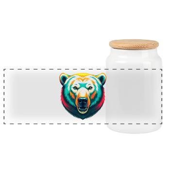 ours polaire mignon kawaii dessin animé clipart visage d’animal - Boîte à biscuits avec couvercle en bois - blanc - Devant
