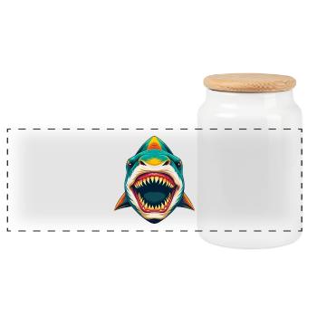 Hai Niedlich Kawaii Cartoon Clipart Tier Gesicht - Panorama Keksdose mit Holzdeckel - Weiß - Vorne