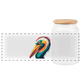 Pelikan Niedliches Kawaii Cartoon Clipart Tier Gesicht - Panorama Keksdose mit Holzdeckel - Weiß - Vorne