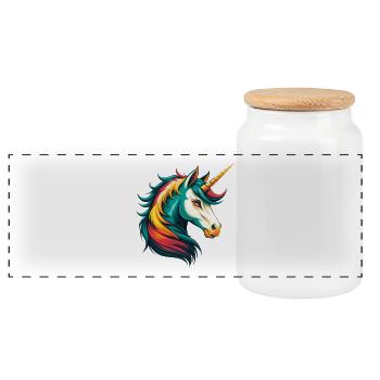 Einhorn Niedlich Kawaii Cartoon Clipart Tier Gesicht - Panorama Keksdose mit Holzdeckel - Weiß - Vorne