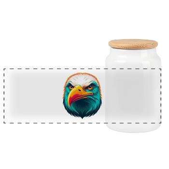 Seagull Cute Kawaii Cartoon Clipart Animal Face - Panoramic Cookie Jar with Wooden Lid - white - Front