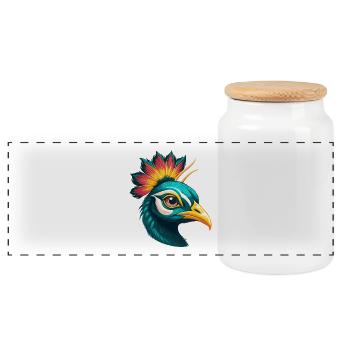 Pfau Niedliches Kawaii Cartoon Clipart Tier Gesicht - Panorama Keksdose mit Holzdeckel - Weiß - Vorne