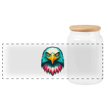 Eagle Cute Kawaii Cartoon Clipart Animal Face - Panoramic Cookie Jar with Wooden Lid - white - Front