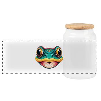 Frog Cute Kawaii Cartoon Clipart Animal Face - Panoramic Cookie Jar with Wooden Lid - white - Front