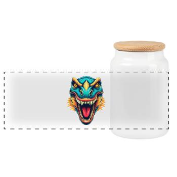 dinosaure mignon kawaii dessin animé clipart visage d’animal - Boîte à biscuits avec couvercle en bois - blanc - Devant